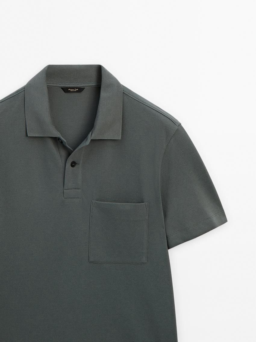 Massimo Dutti Textured Cotton With Pocket Detail Men Polo Shirt Dark Grey | US-PY4065137