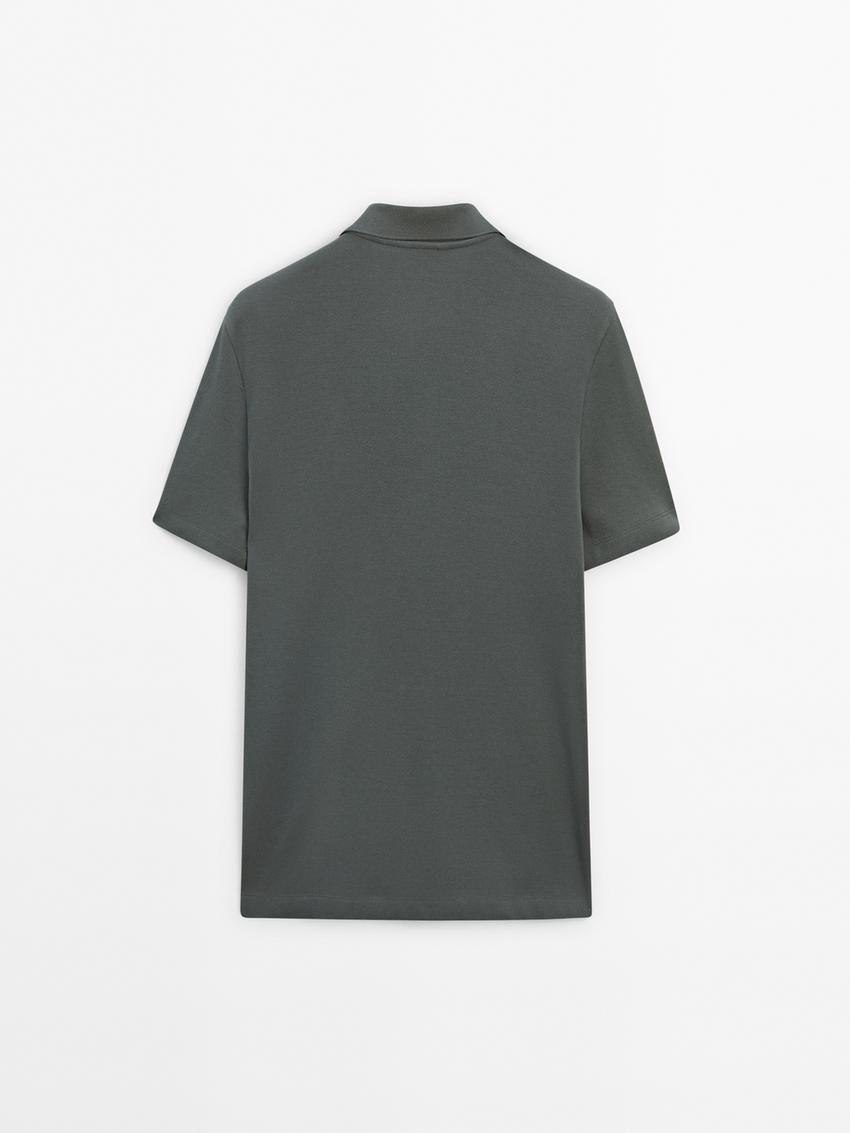 Massimo Dutti Textured Cotton With Pocket Detail Men Polo Shirt Dark Grey | US-PY4065137
