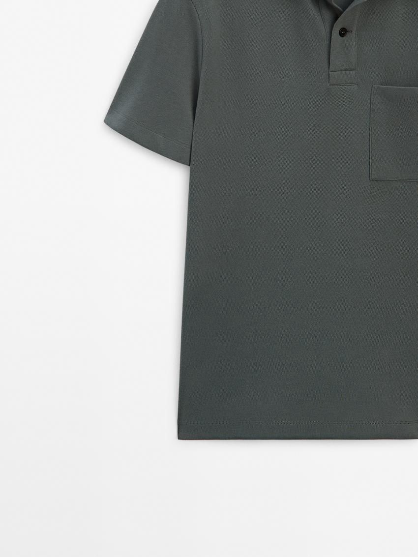 Massimo Dutti Textured Cotton With Pocket Detail Men Polo Shirt Dark Grey | US-PY4065137