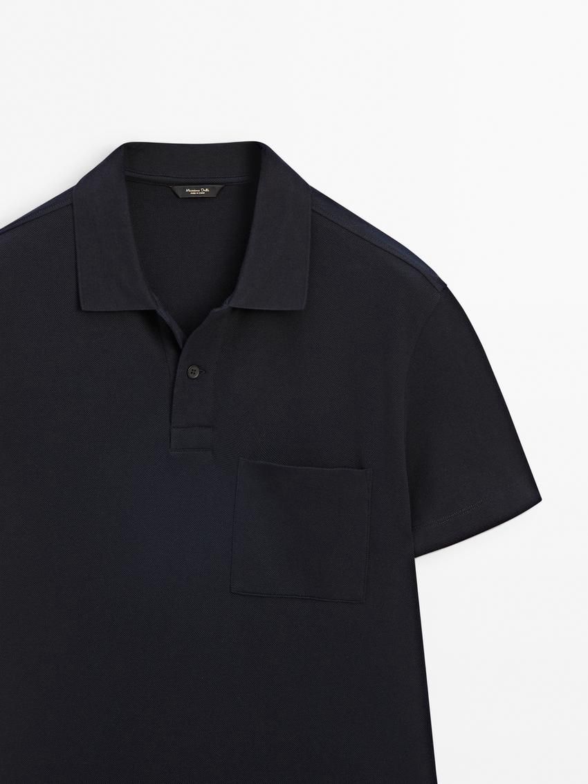 Massimo Dutti Textured Cotton With Pocket Detail Men Polo Shirt Navy | US-ZL2965031