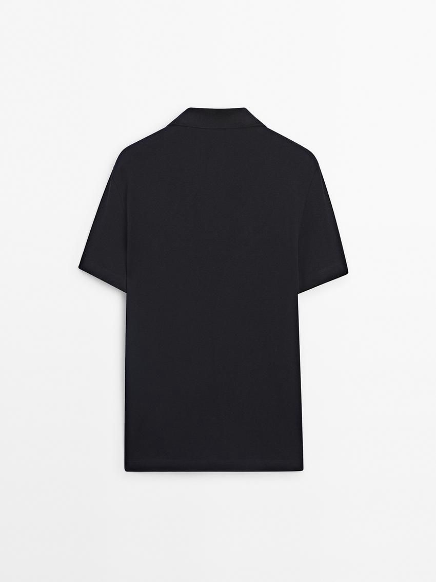 Massimo Dutti Textured Cotton With Pocket Detail Men Polo Shirt Navy | US-ZL2965031
