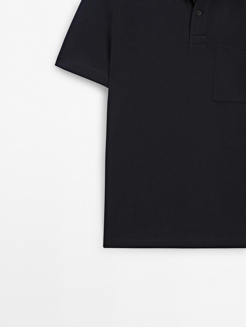 Massimo Dutti Textured Cotton With Pocket Detail Men Polo Shirt Navy | US-ZL2965031