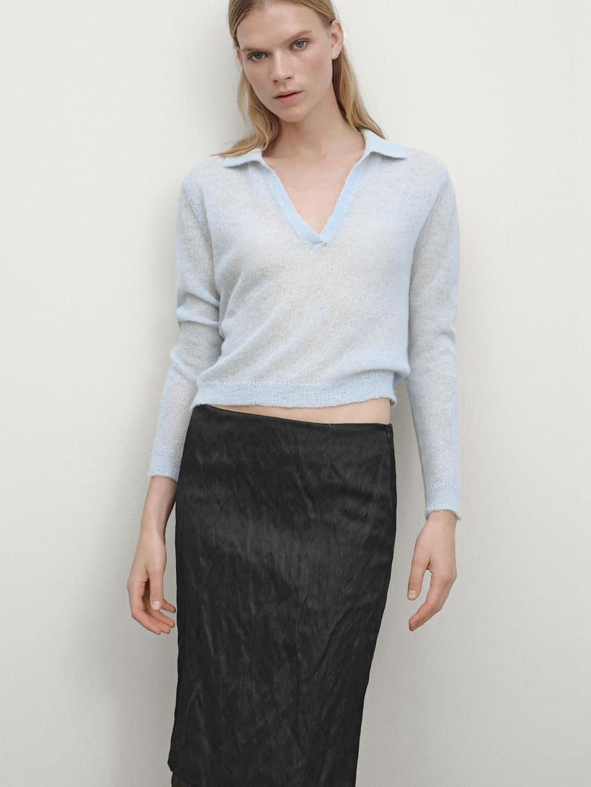 Massimo Dutti Textured Double Fabric Women Skirts Black | US-GD7539821