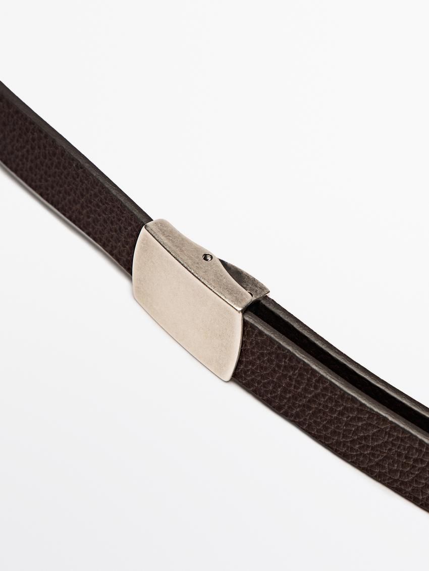 Massimo Dutti Textured Leather With Adjustable Buckle Men Belt Brown | US-YB7190524