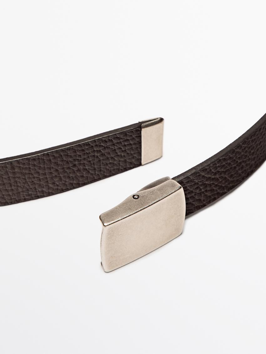 Massimo Dutti Textured Leather With Adjustable Buckle Men Belt Brown | US-YB7190524