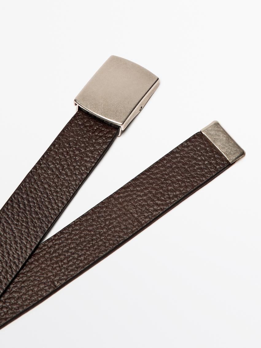 Massimo Dutti Textured Leather With Adjustable Buckle Men Belt Brown | US-YB7190524