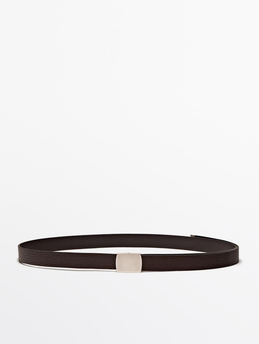 Massimo Dutti Textured Leather With Adjustable Buckle Men Belt Brown | US-YB7190524