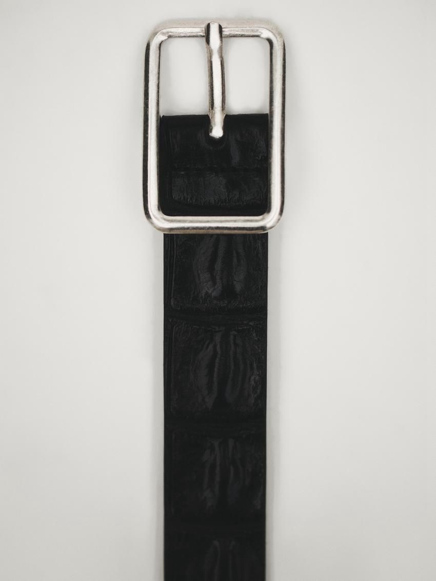 Massimo Dutti Textured Leather Women Belt Black | US-EO3561784