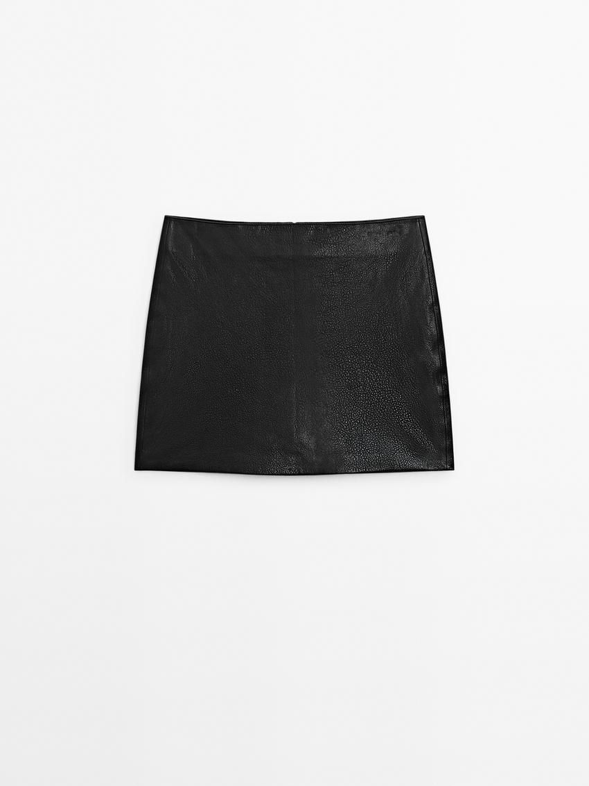 Massimo Dutti Textured Nappa Mini Women Leather Skirt Black | US-QP0629753