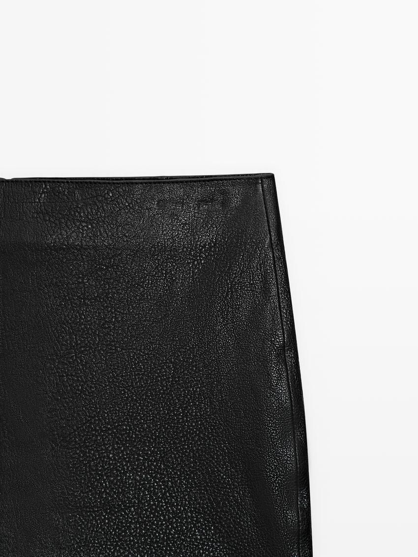 Massimo Dutti Textured Nappa Mini Women Leather Skirt Black | US-QP0629753