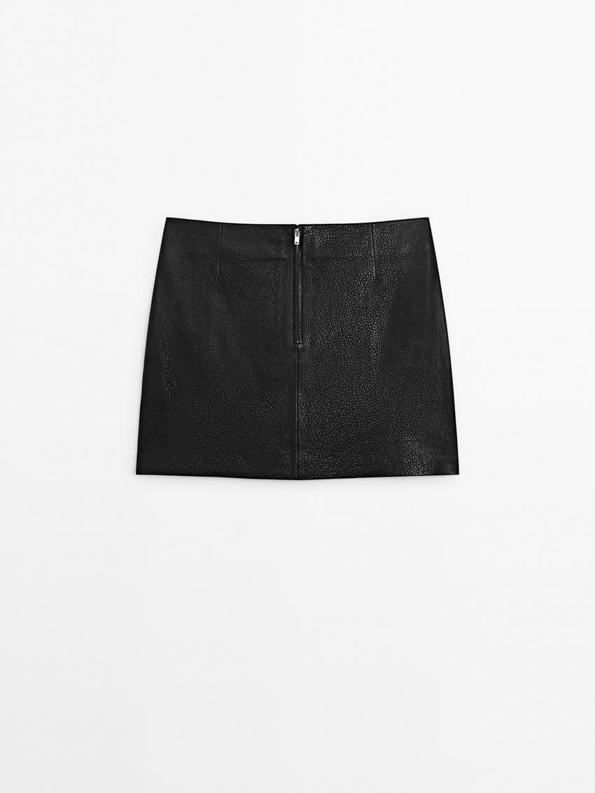 Massimo Dutti Textured Nappa Mini Women Leather Skirt Black | US-QP0629753