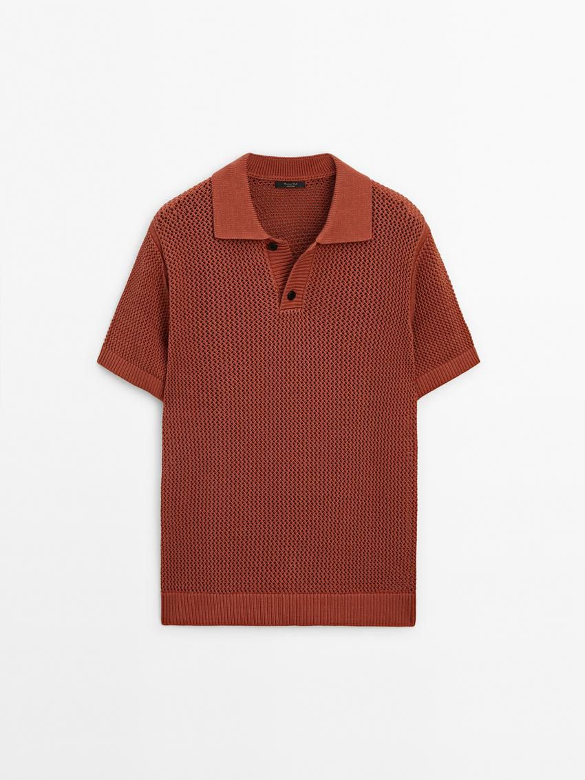 Massimo Dutti Textured Short Sleeve Sweater Men Polo Shirt Brown Red | US-DJ6452908