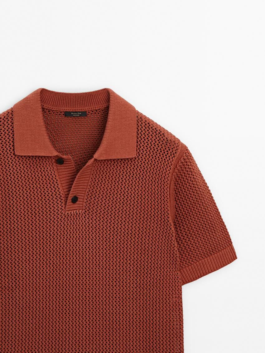 Massimo Dutti Textured Short Sleeve Sweater Men Polo Shirt Brown Red | US-DJ6452908