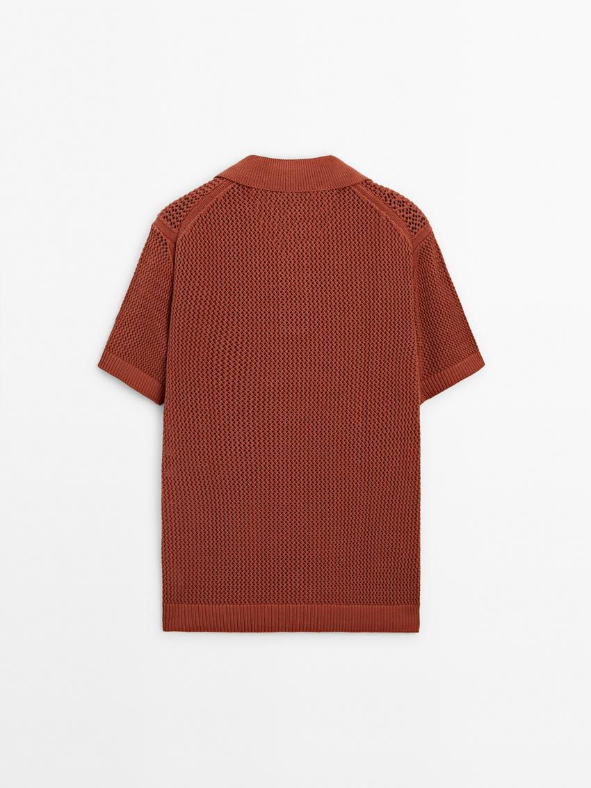 Massimo Dutti Textured Short Sleeve Sweater Men Polo Shirt Brown Red | US-DJ6452908