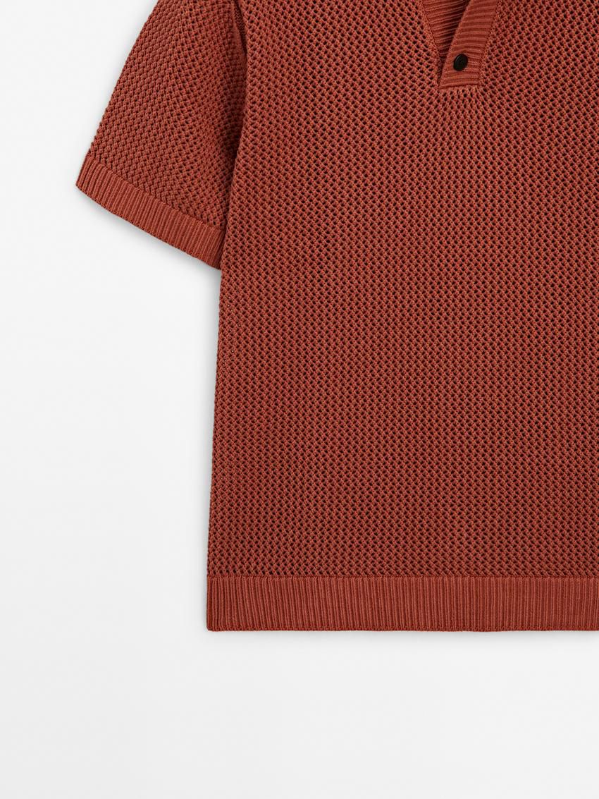 Massimo Dutti Textured Short Sleeve Sweater Men Polo Shirt Brown Red | US-DJ6452908