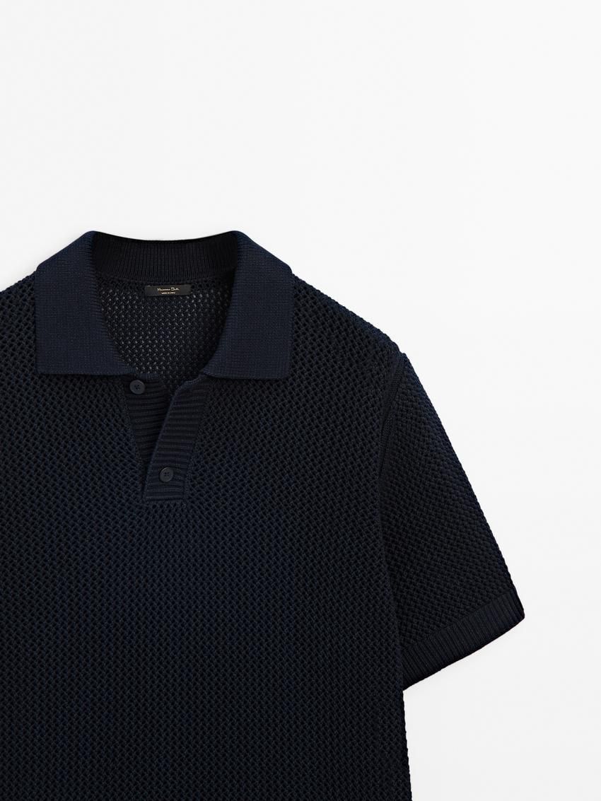 Massimo Dutti Textured Short Sleeve Sweater Men Polo Shirt Black | US-YS8912570