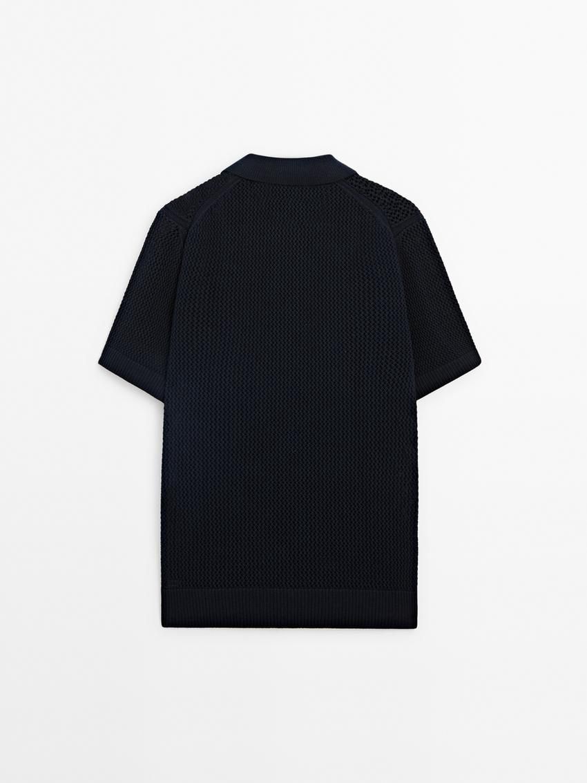 Massimo Dutti Textured Short Sleeve Sweater Men Polo Shirt Black | US-YS8912570