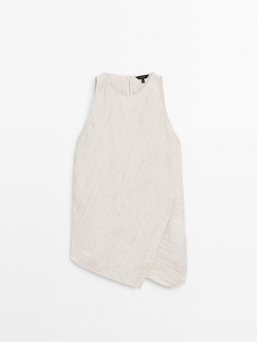 Massimo Dutti Textured With Asymmetric Hem Women Top Beige | US-JP7819360