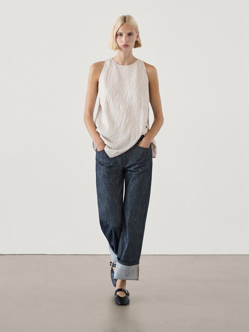Massimo Dutti Textured With Asymmetric Hem Women Top Beige | US-JP7819360