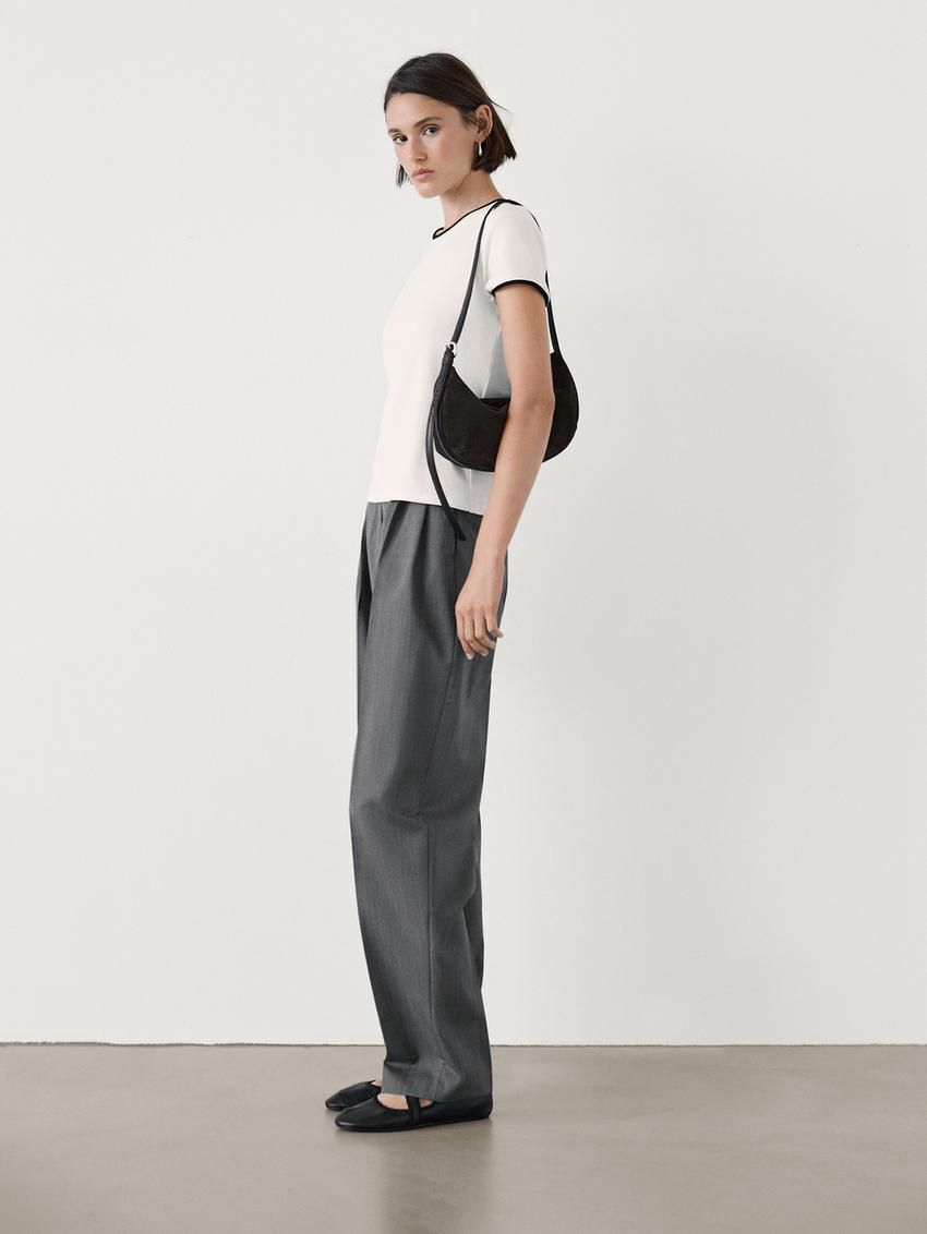 Massimo Dutti Thick With Contrast Trims Women T-Shirt White | US-WF7326850