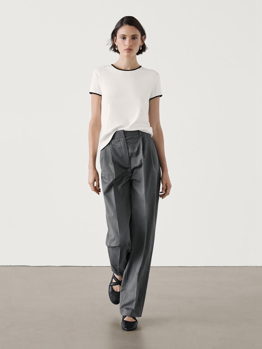 Massimo Dutti Thick With Contrast Trims Women T-Shirt White | US-WF7326850