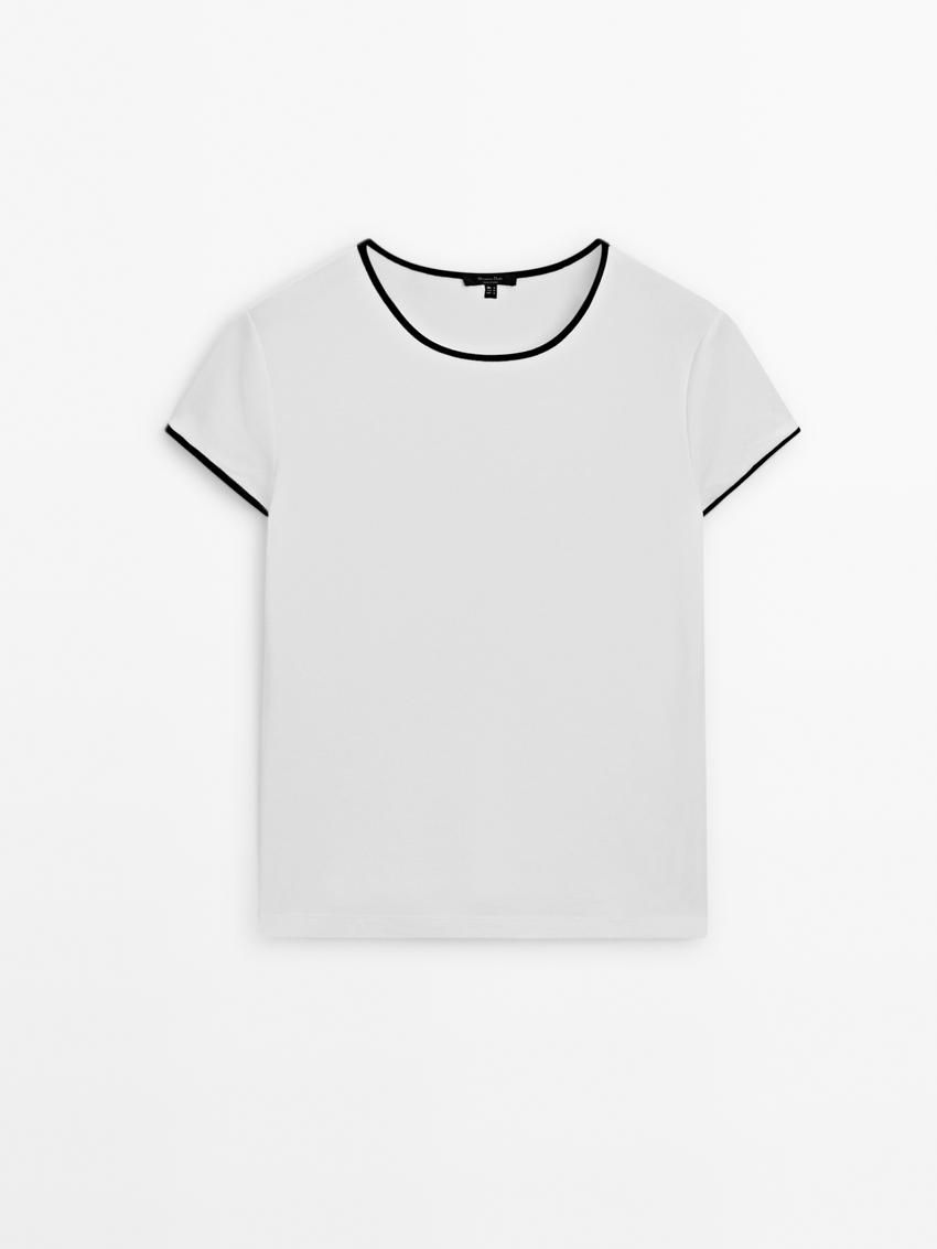 Massimo Dutti Thick With Contrast Trims Women T-Shirt White | US-WF7326850