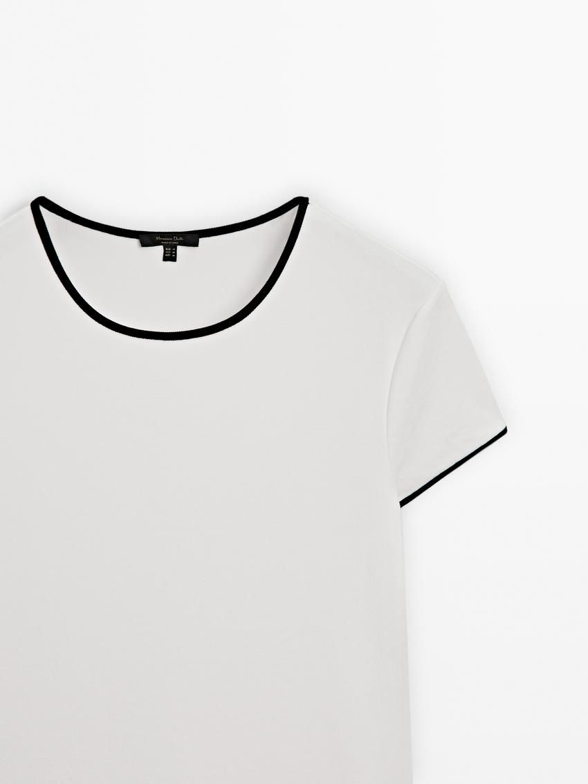 Massimo Dutti Thick With Contrast Trims Women T-Shirt White | US-WF7326850