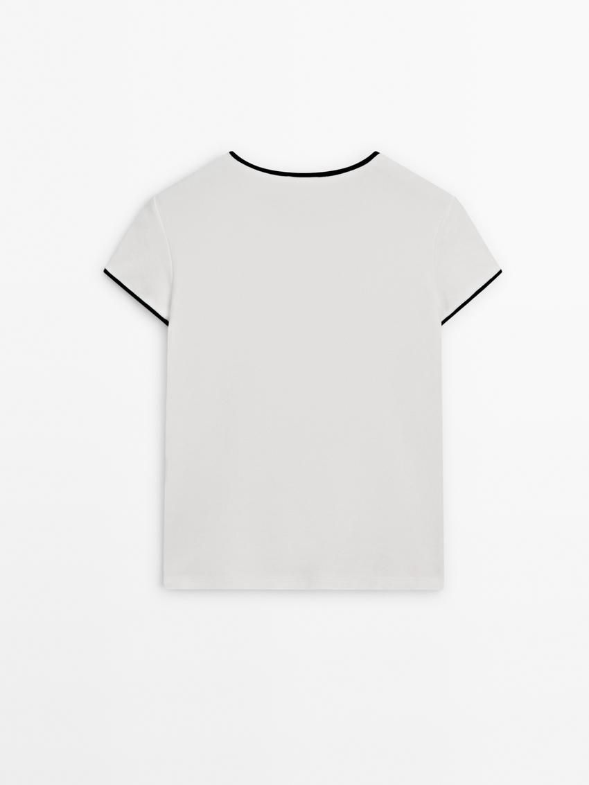 Massimo Dutti Thick With Contrast Trims Women T-Shirt White | US-WF7326850