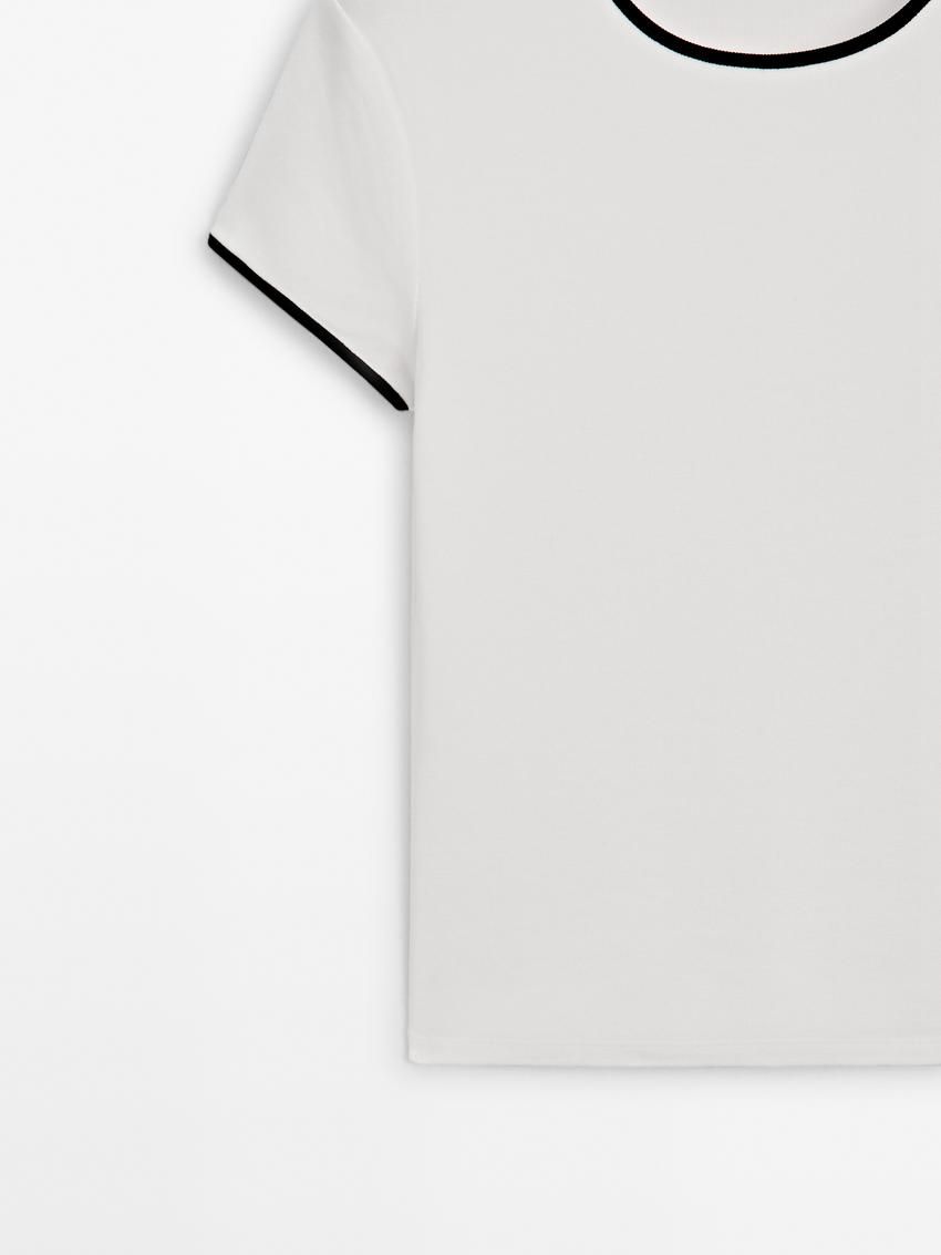 Massimo Dutti Thick With Contrast Trims Women T-Shirt White | US-WF7326850
