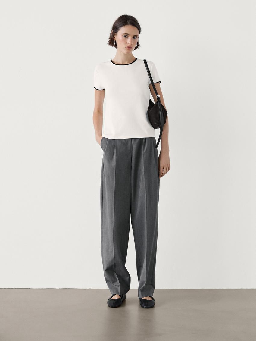 Massimo Dutti Thick With Contrast Trims Women T-Shirt White | US-WF7326850