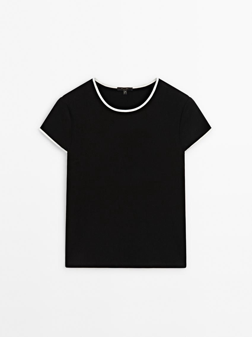 Massimo Dutti Thick With Contrast Trims Women T-Shirt Black | US-JM5213740