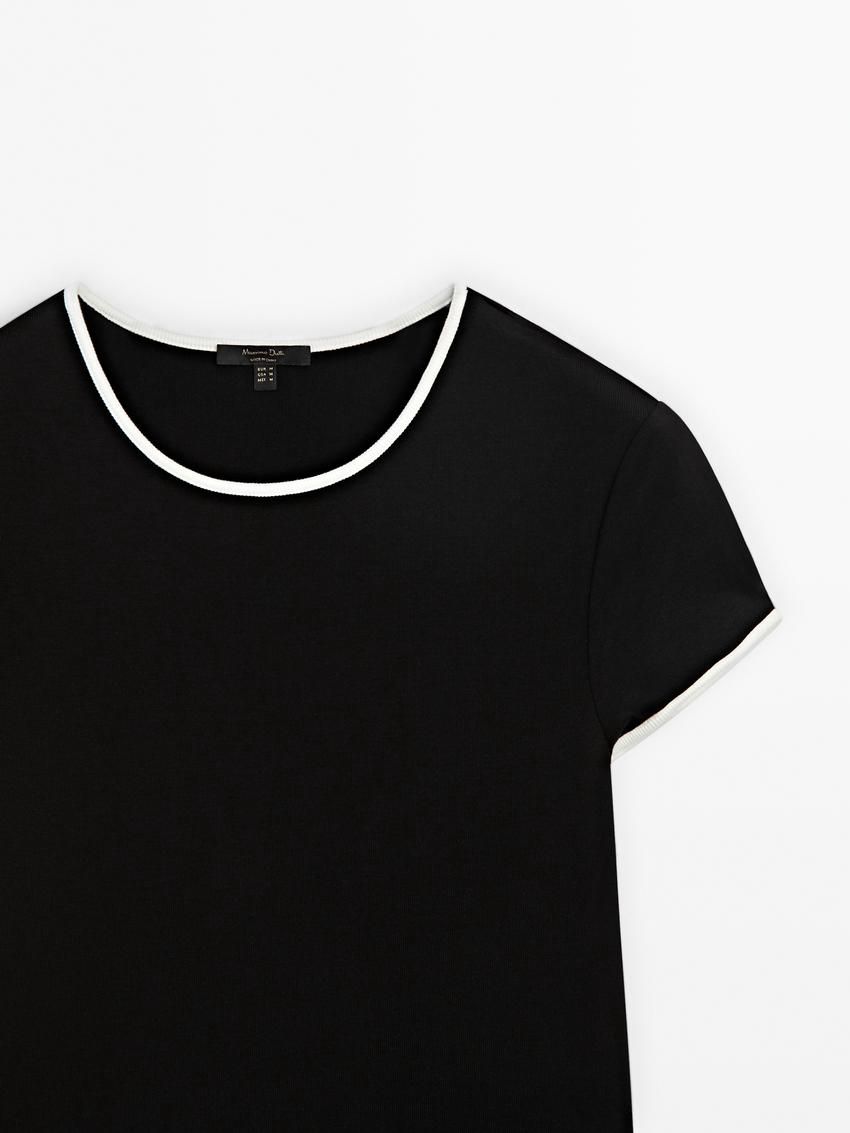 Massimo Dutti Thick With Contrast Trims Women T-Shirt Black | US-JM5213740