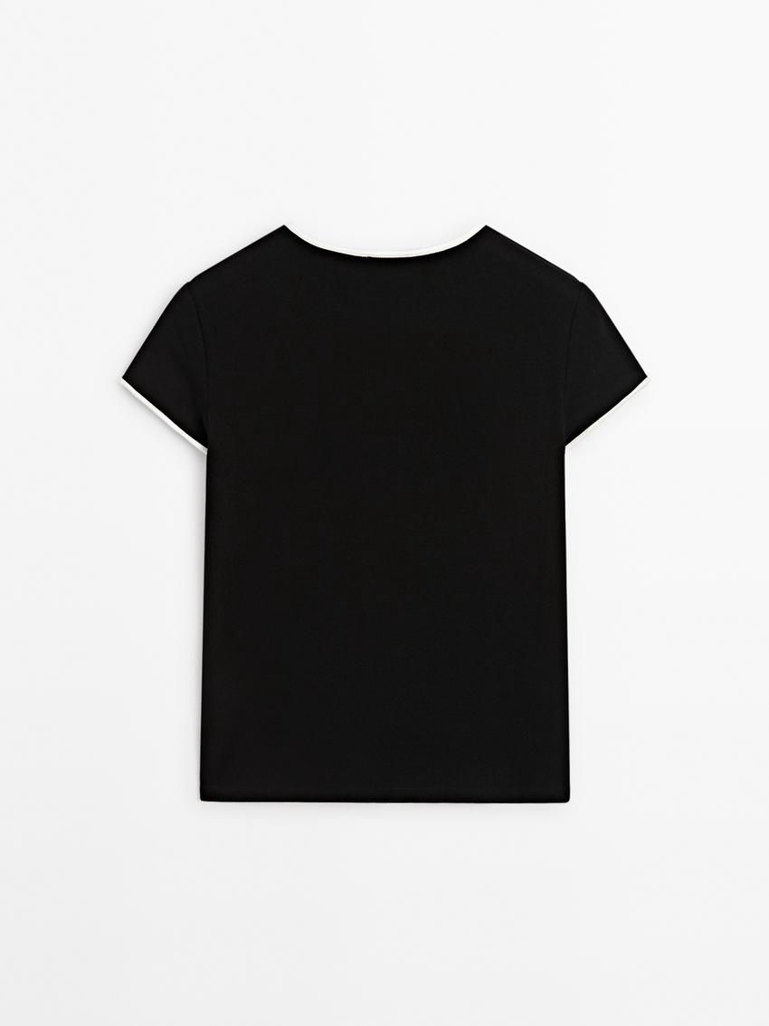 Massimo Dutti Thick With Contrast Trims Women T-Shirt Black | US-JM5213740
