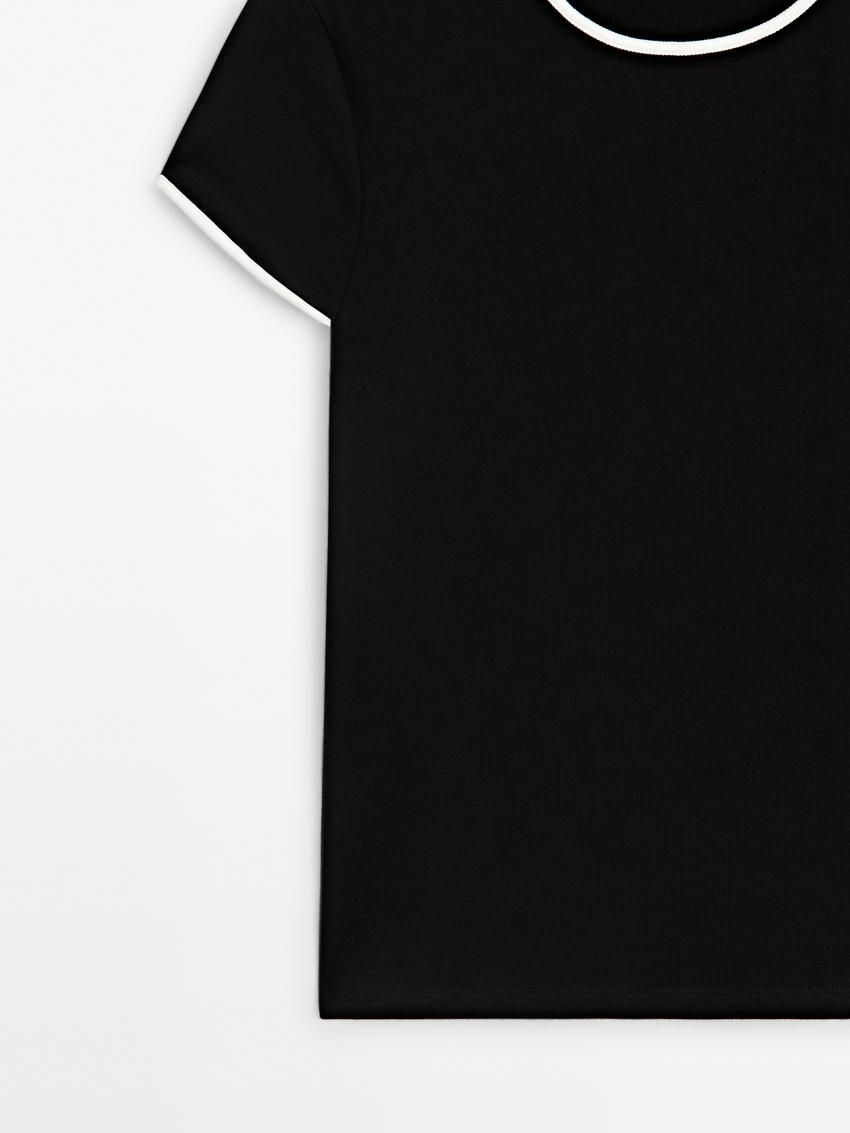 Massimo Dutti Thick With Contrast Trims Women T-Shirt Black | US-JM5213740