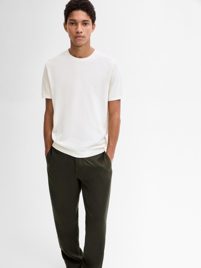Massimo Dutti Thick-textured Made Of Cotton Men T-Shirt Cream | US-QW3784520