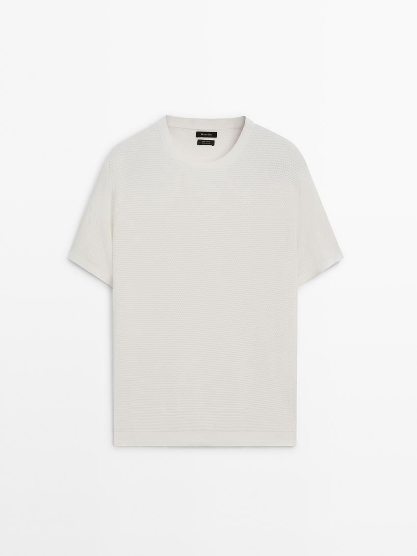 Massimo Dutti Thick-textured Made Of Cotton Men T-Shirt Cream | US-QW3784520