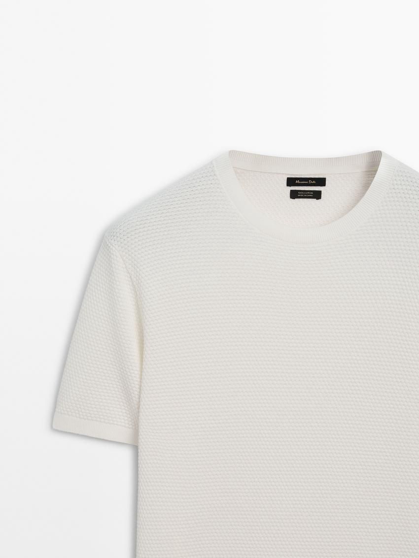 Massimo Dutti Thick-textured Made Of Cotton Men T-Shirt Cream | US-QW3784520