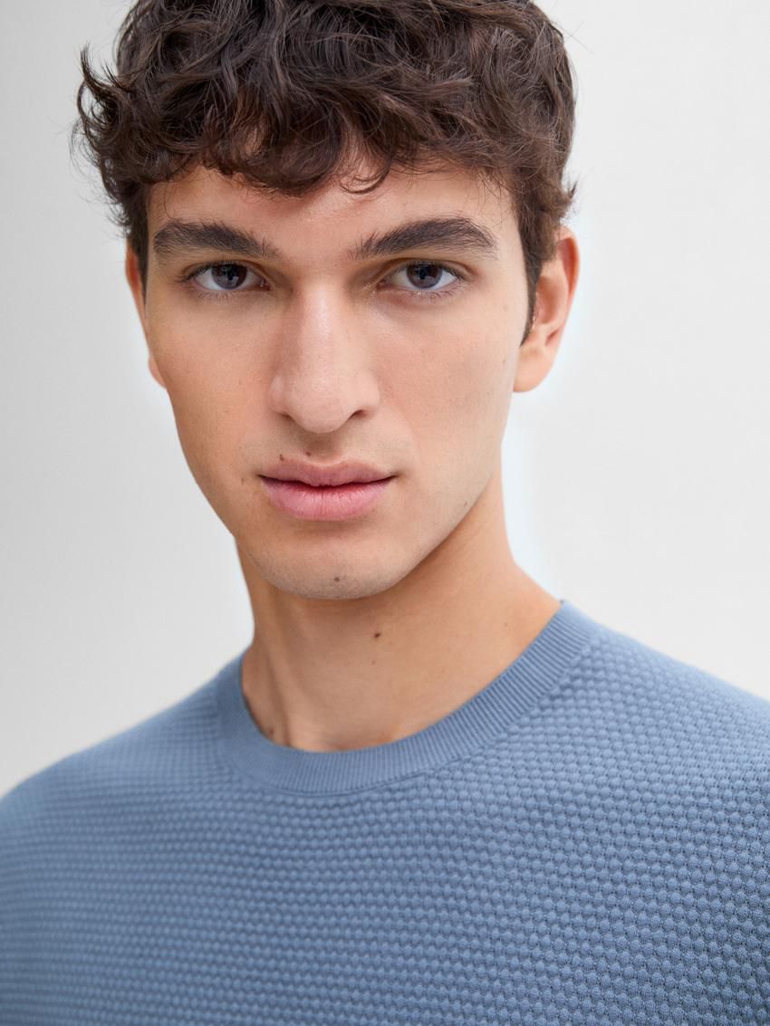 Massimo Dutti Thick-textured Made Of Cotton Men T-Shirt Blue | US-KW5610273
