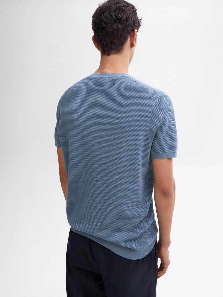 Massimo Dutti Thick-textured Made Of Cotton Men T-Shirt Blue | US-KW5610273