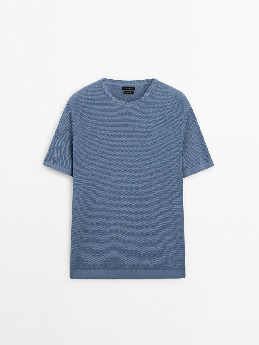 Massimo Dutti Thick-textured Made Of Cotton Men T-Shirt Blue | US-KW5610273