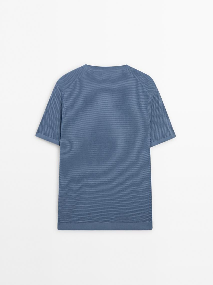 Massimo Dutti Thick-textured Made Of Cotton Men T-Shirt Blue | US-KW5610273