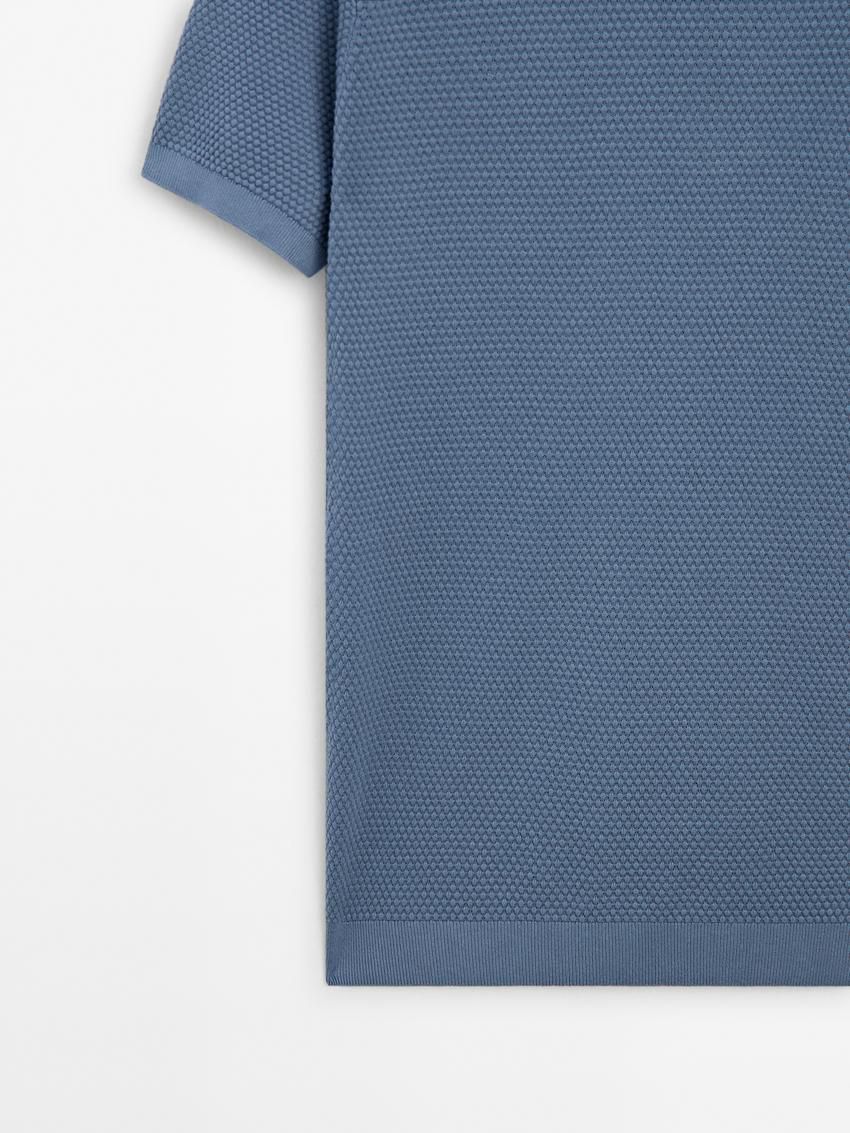 Massimo Dutti Thick-textured Made Of Cotton Men T-Shirt Blue | US-KW5610273