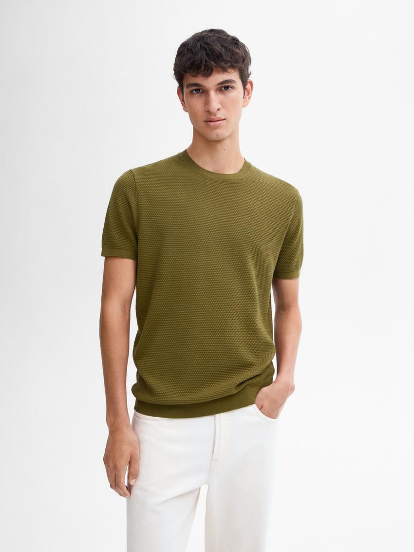 Massimo Dutti Thick-textured Made Of Cotton Men T-Shirt Green | US-XD2150649