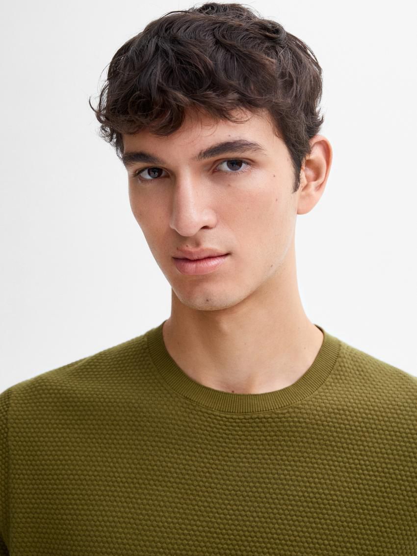 Massimo Dutti Thick-textured Made Of Cotton Men T-Shirt Green | US-XD2150649