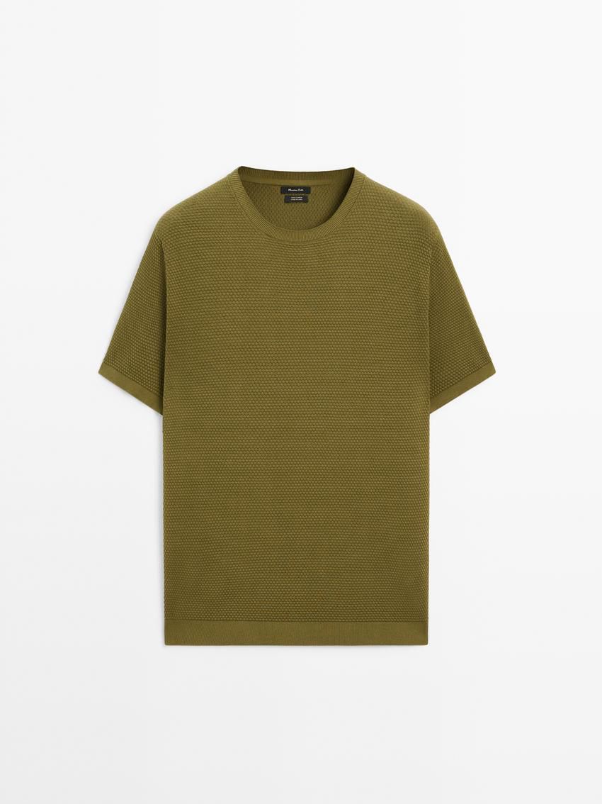 Massimo Dutti Thick-textured Made Of Cotton Men T-Shirt Green | US-XD2150649