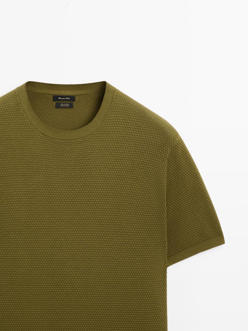 Massimo Dutti Thick-textured Made Of Cotton Men T-Shirt Green | US-XD2150649