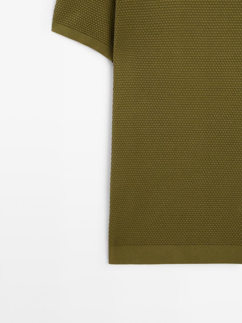 Massimo Dutti Thick-textured Made Of Cotton Men T-Shirt Green | US-XD2150649