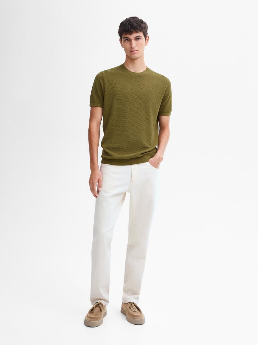 Massimo Dutti Thick-textured Made Of Cotton Men T-Shirt Green | US-XD2150649