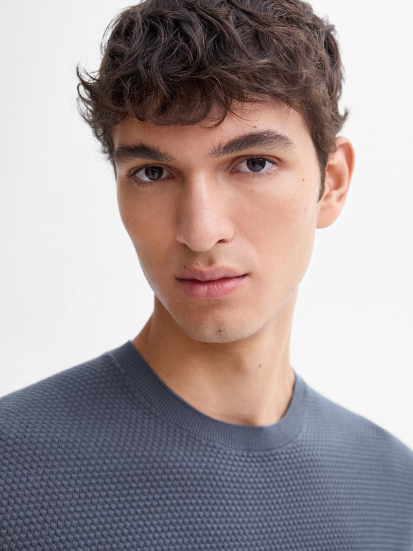 Massimo Dutti Thick-textured Made Of Cotton Men T-Shirt Dark Blue | US-VL0527341
