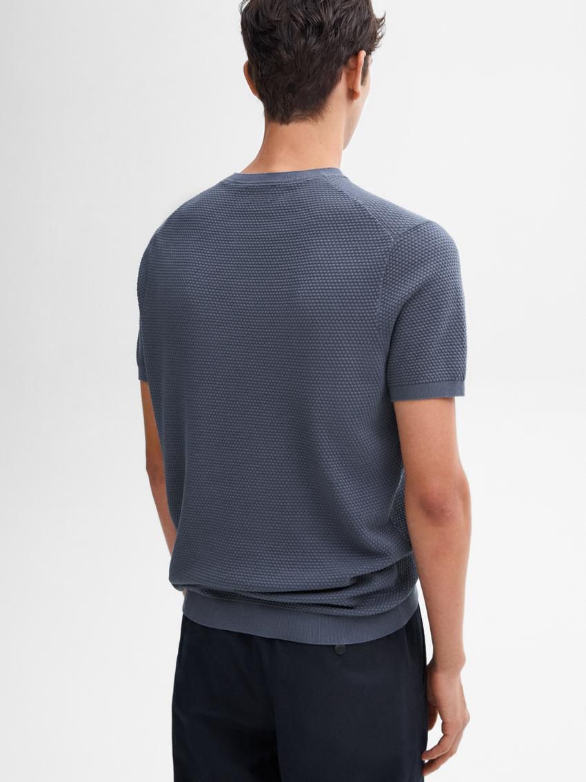 Massimo Dutti Thick-textured Made Of Cotton Men T-Shirt Dark Blue | US-VL0527341